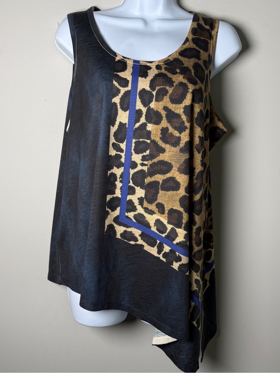 Democracy Tops - Democracy Leopard Scarf Print Asymmetric Tunic Cobalt Blue Dopamine Dressing L